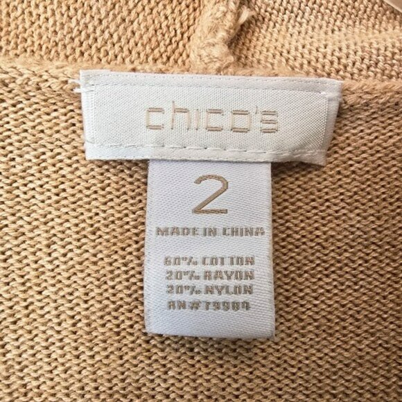 Chico's 2 Women's Tan Knit Cardigan Sweater Size Medium Open Front Office Long - Picture 7 of 15